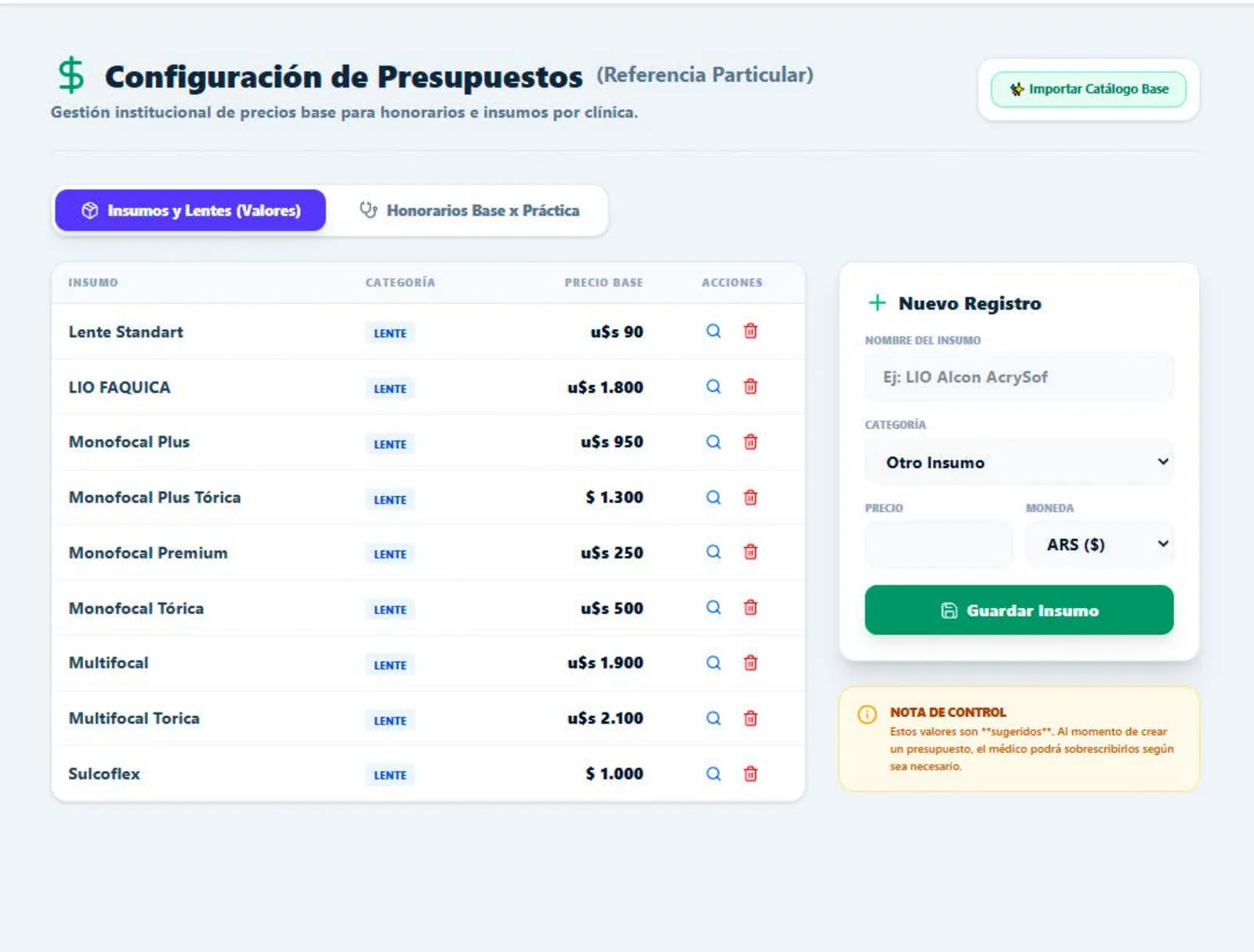 Configuración de presupuestos y gestión económica de la clínica en Oftal‑IA